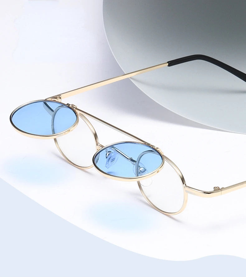Round Frame Mirror Hip Hop Versatile Sunglass Women Metal Trendy Sunglasses for Men Luxury Designer Vintage Sun Glasses