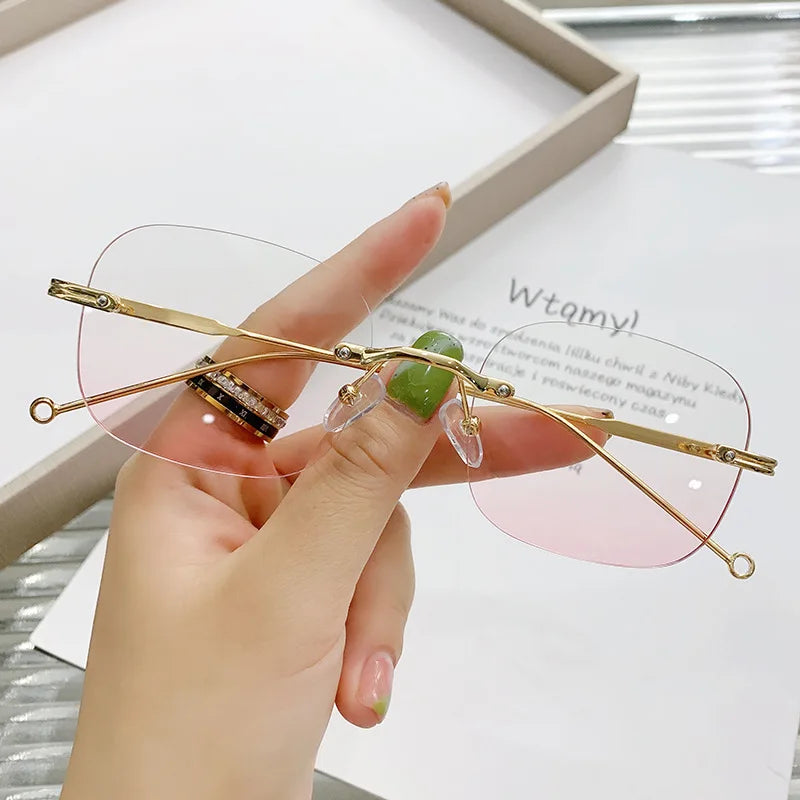 Silver Frame Blush Lenses Myopia Glasses Women Anti-Blue Light Square Eyewear Optical Spectacle Eyeglasses Computer Glasses Men