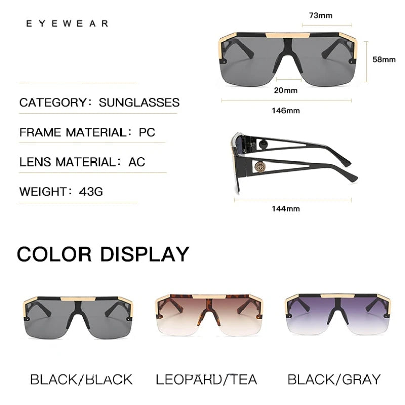 Steampunk Sunglasses Men Women Retro Oversized Sun Glasses Luxury Brand Design Gradient Square Shades for Driving UV400
