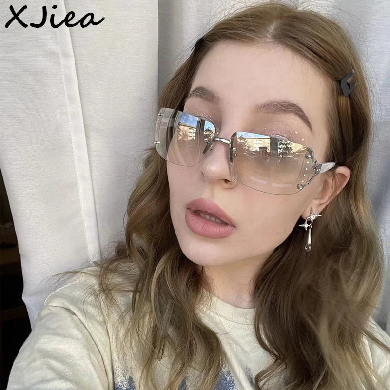 XJiea Y2K Women Sunglasses Designer Punk Rimless Sun Glasses For Men Cycilng Sports UV400 Gradient Lenses Shades Goggle