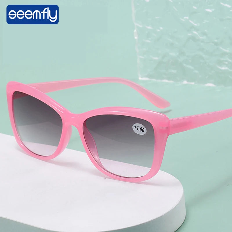 seemfly Cat Eye Reading Glasses Women Gradient Gray Lenses Presbyopic Sunglasses Ultralight Anti Blue Light Eyewear Diopter +1.0