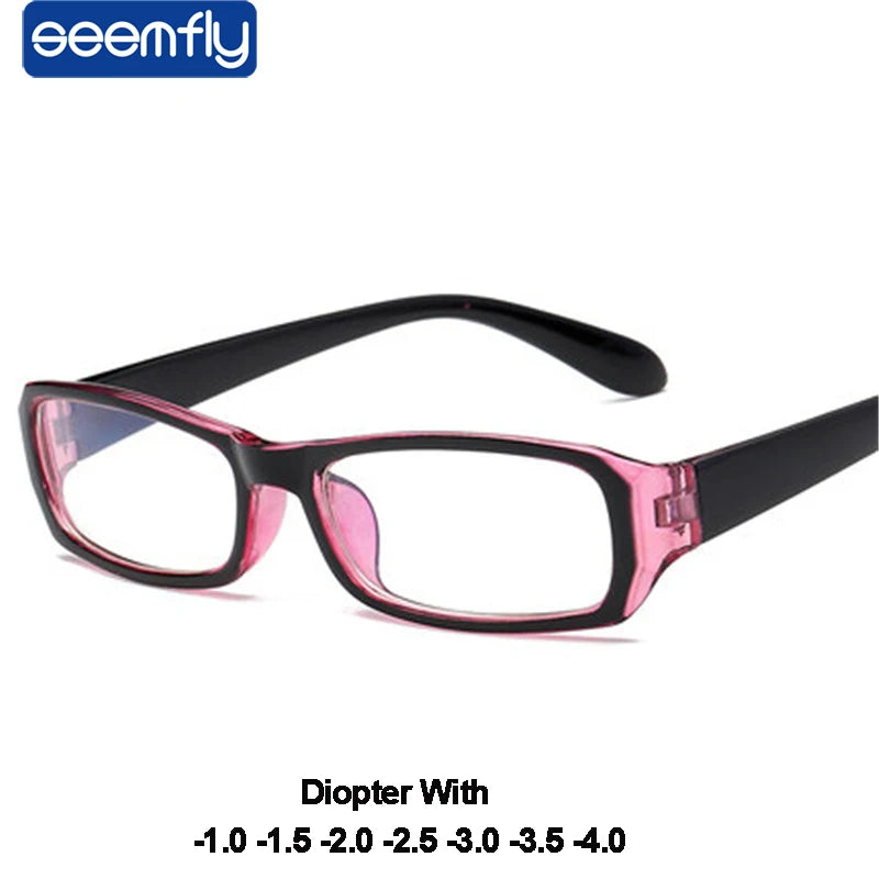 seemfly Pink Vintage Myopic Glasses Women Men Myopia Eyeglasses Black Frame Anti Blue-ray Ultra Light Short Sight Lenses Eyewear