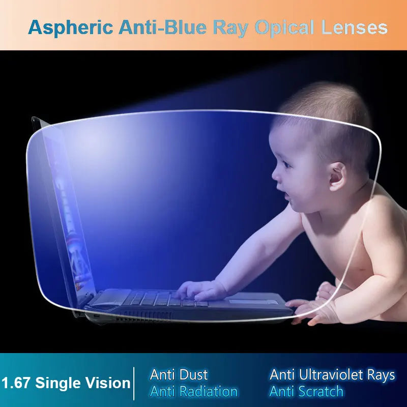 1.67 Anti-Blue Ray Single Vision Aspheric Optical Prescription Lenses UV400 Anti-Radiation and Anti-Reflective Coating Lens
