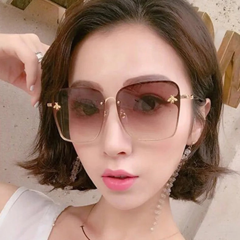 2024 Rimless Women's Sunglasses Gradient Lenses Sun glasses Lady Vintage Square Bee Designer Shades Female