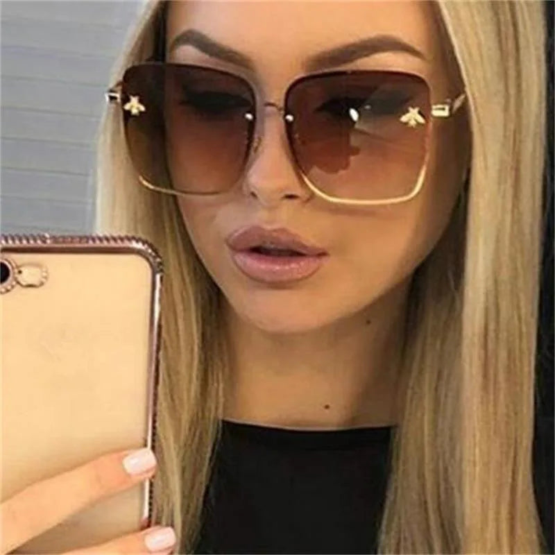 2024 Rimless Women's Sunglasses Gradient Lenses Sun glasses Lady Vintage Square Bee Designer Shades Female