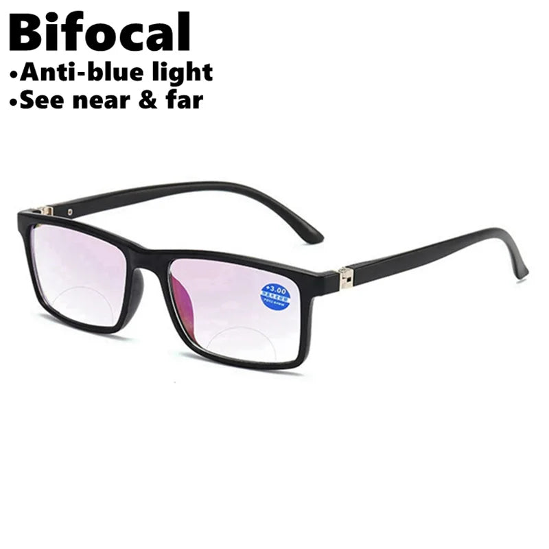 Anti Blue Light Bifocal Reading Glasses Men Women Presbyopic anti-fatigue Magnifying Square full frame black +1.5 +2.5