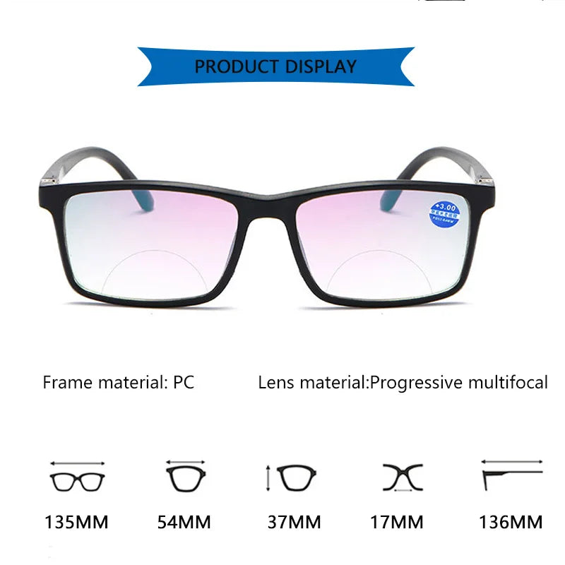 Anti Blue Light Bifocal Reading Glasses Men Women Presbyopic anti-fatigue Magnifying Square full frame black +1.5 +2.5