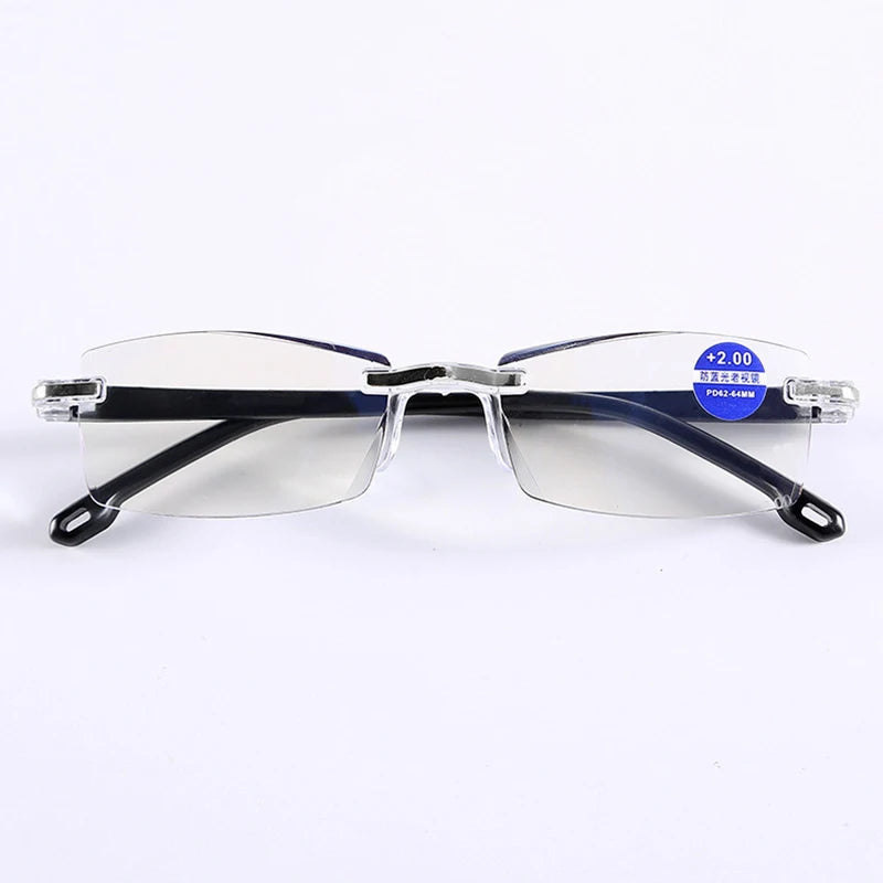 Diamond Cutting Rimless Reading Glasses Women Men Anti Blue Light Presbyopic Glasses Frameless Oval TR90 red/black