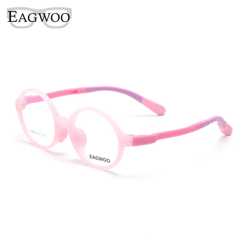 Eagwoo Silicon Soft  Children Eyeglasses Round Vintage Sepectacle Optical Frame with Plain Vision Lenses Spectacle 29006