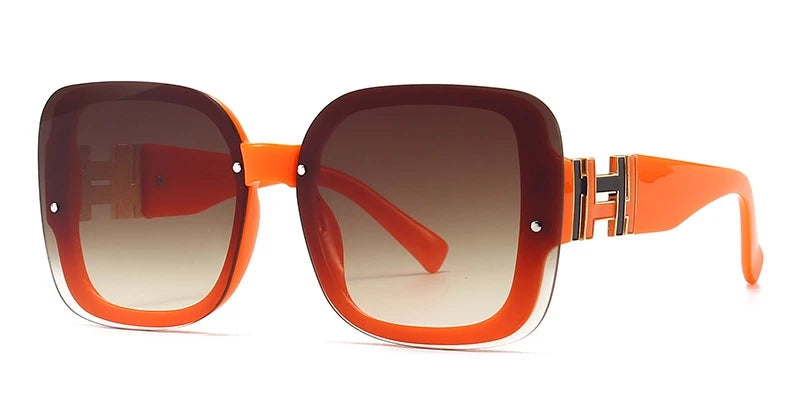 Orange Women's Square Sunglasses Trendy Luxury Brand Gradient Lenses Sun Glasses Ladies 100% UV400 Protection