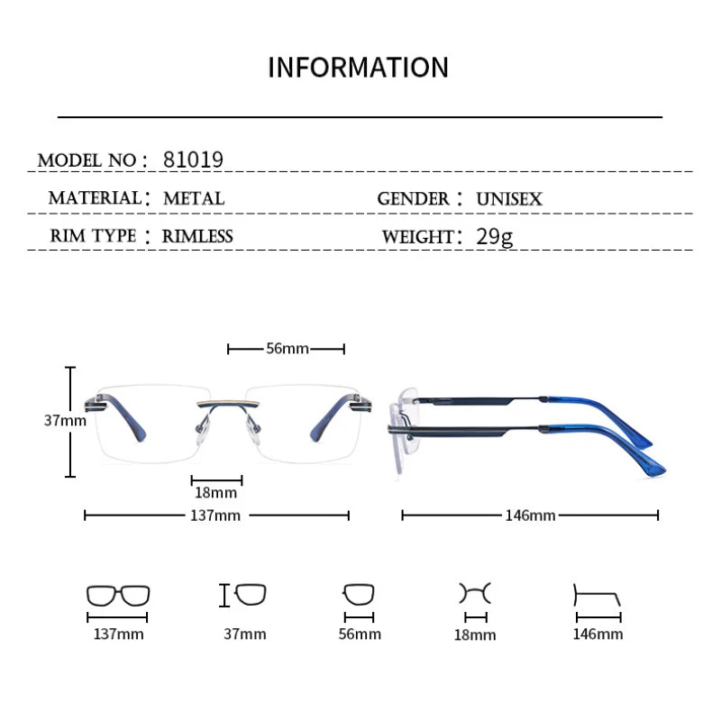 Titanium Rimless Eyeglasses Frame Brand designer Men Glasses Reading Glasses Optical Prescpriton Lenses Glasses