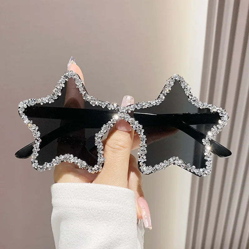 Female Pentagram Diamond Rimless Sunglasses Personalized Street Photography Sunglass Travel Sunscreen Glasses for Women