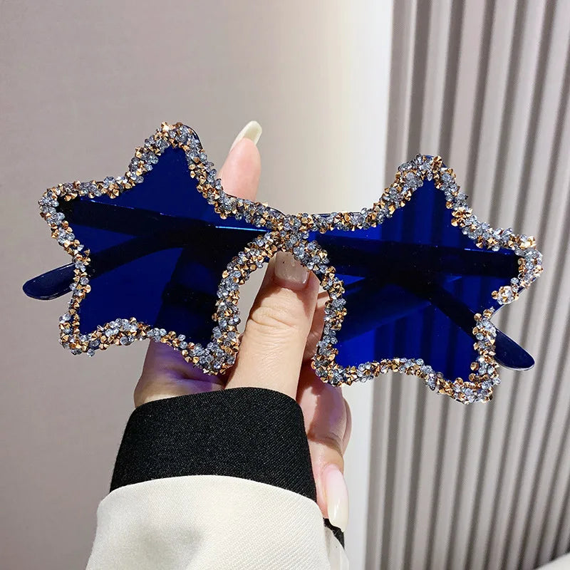 Female Pentagram Diamond Rimless Sunglasses Personalized Street Photography Sunglass Travel Sunscreen Glasses for Women