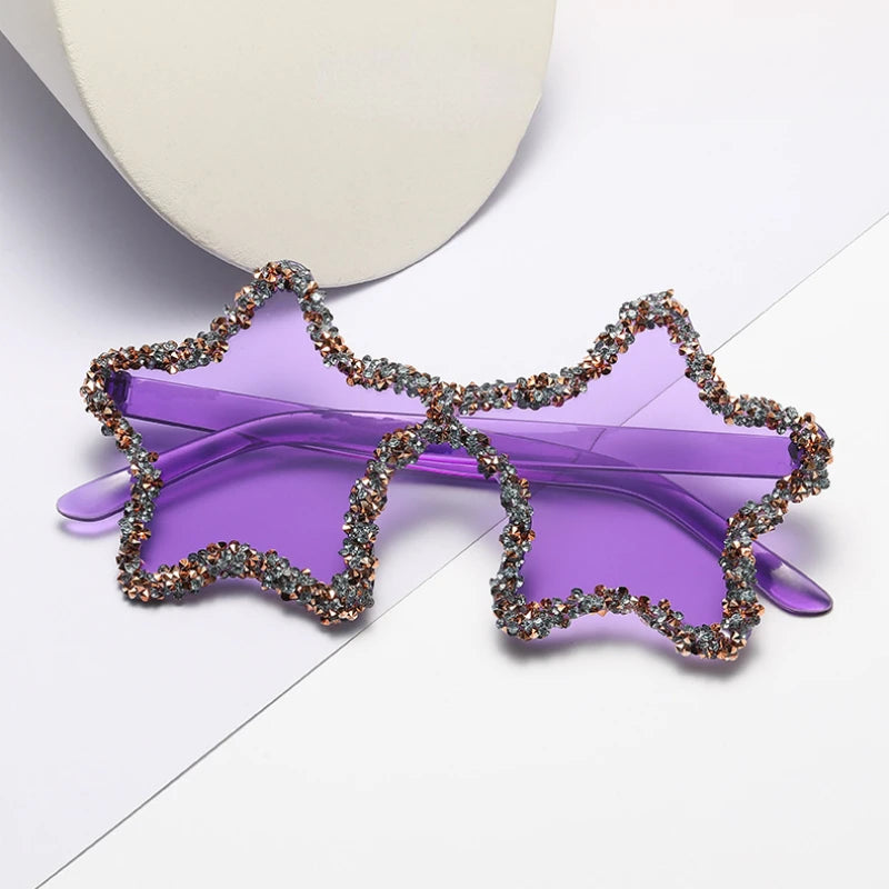 Female Pentagram Diamond Rimless Sunglasses Personalized Street Photography Sunglass Travel Sunscreen Glasses for Women