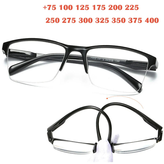 Flexible Square Half Frame Reading Glasses Unisex Clear Ultralight Magnifying Presbyopic Glasses Black  +75 to +400 gafas