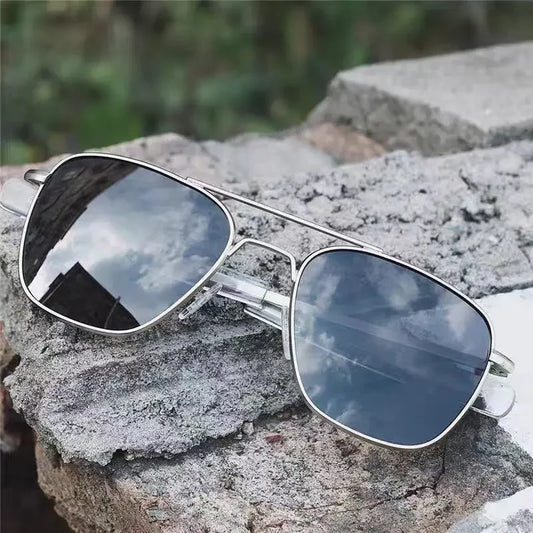 Glass Lenses Sun Glasses Trendy Double Beam Sunglasses Unisex Metal Driving Travel UV Resistant Sunglasses for Men очки