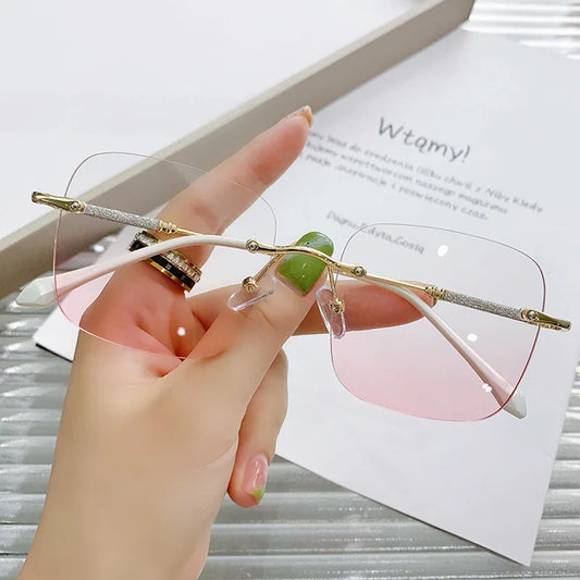 Gold Frame Blush Lenses Myopia Glasses Women Anti-Blue Light Square Eyewear Optical Spectacle Eyeglasses Computer Glasses Men