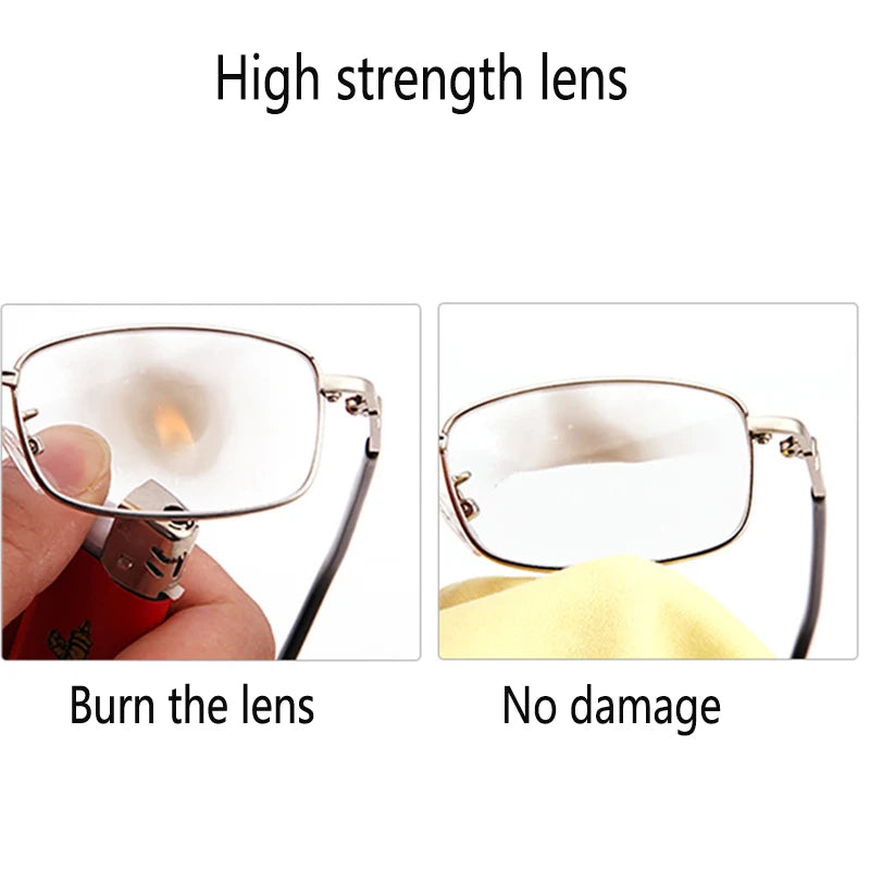 Real Glass Lens Reading Glasses Unisex Anti-Scratch Fireproof Clear Magnifying Glasses Silver Square Full Rim with case Cheap