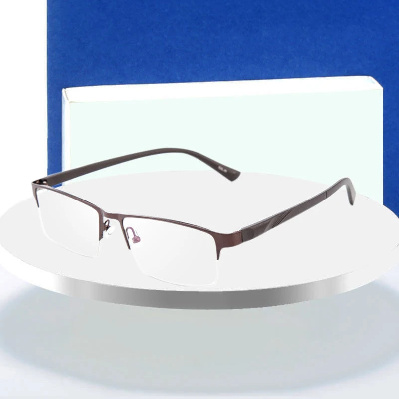 Occhiali da vista con montatura in metallo a mezza montatura per uomo, stile personalizzato ultraleggero, forma quadrata, occhiali da vista in saldo
