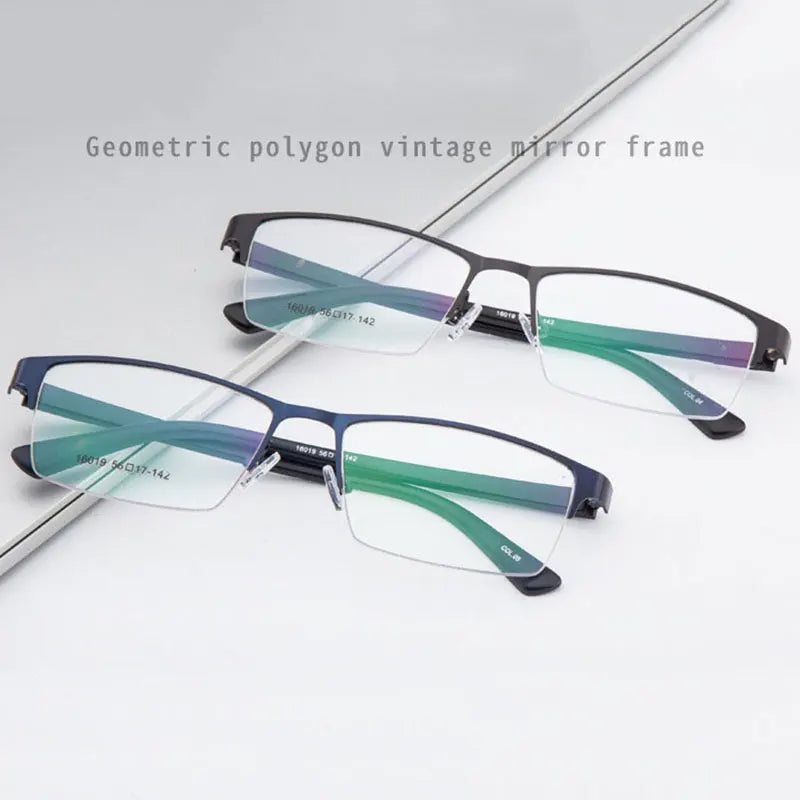 Occhiali da vista con montatura in metallo a mezza montatura per uomo, stile personalizzato ultraleggero, forma quadrata, occhiali da vista in saldo