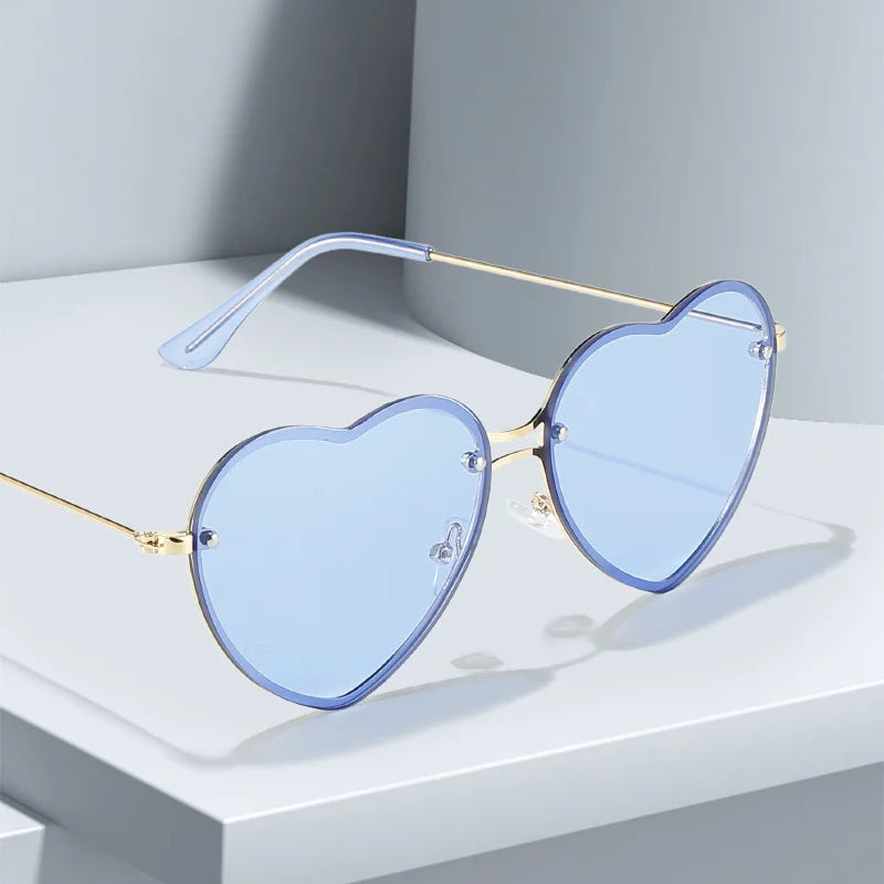 Heart Shaped Sunglasses Metal Women Brand Designer Rimless LOVE Clear Ocean Lenses Sun Glasses Oculos UV400