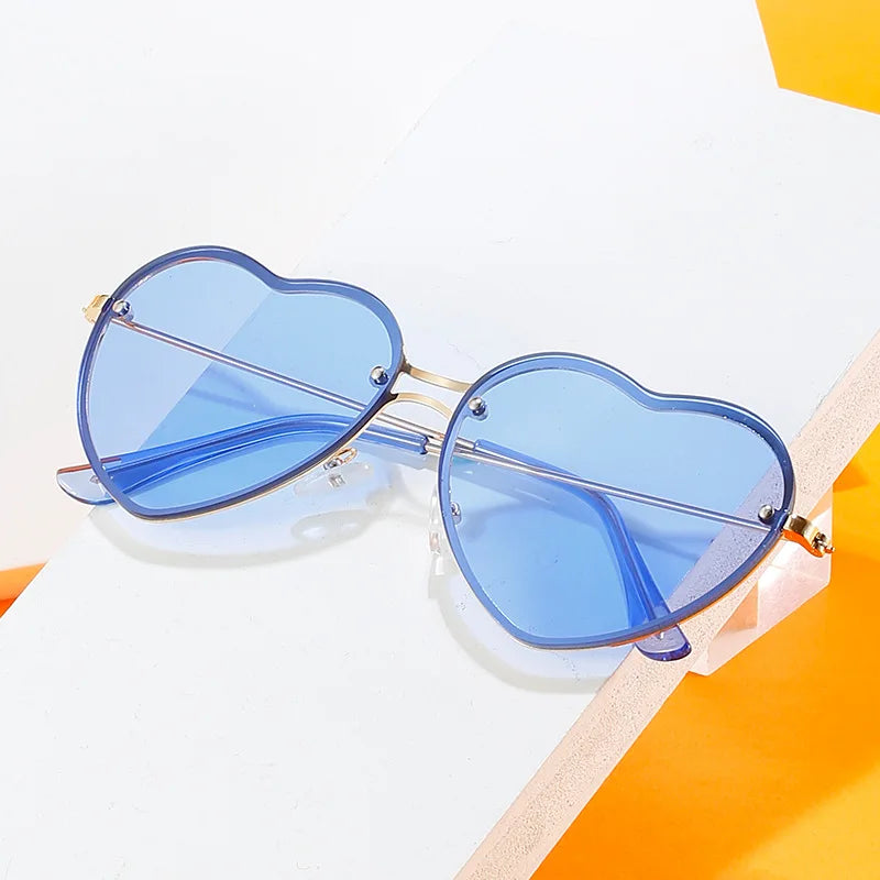 Heart Shaped Sunglasses Metal Women Brand Designer Rimless LOVE Clear Ocean Lenses Sun Glasses Oculos UV400