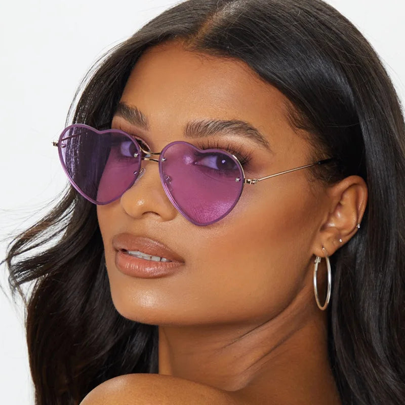 Heart Shaped Sunglasses Metal Women Brand Designer Rimless LOVE Clear Ocean Lenses Sun Glasses Oculos UV400