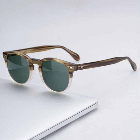 High Quality Vintage Handmade Round Sunglasses Men Designer Brand for Women Polarized Resin Lenses Acetate Material