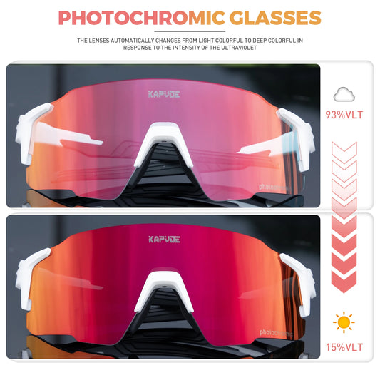 Kapvoe Photochromic Red Sunglasses Cycling Blue Outdoor Sports Bike Glasses Man MTB Fishing Glasses Eyewear Bicycle Goggles