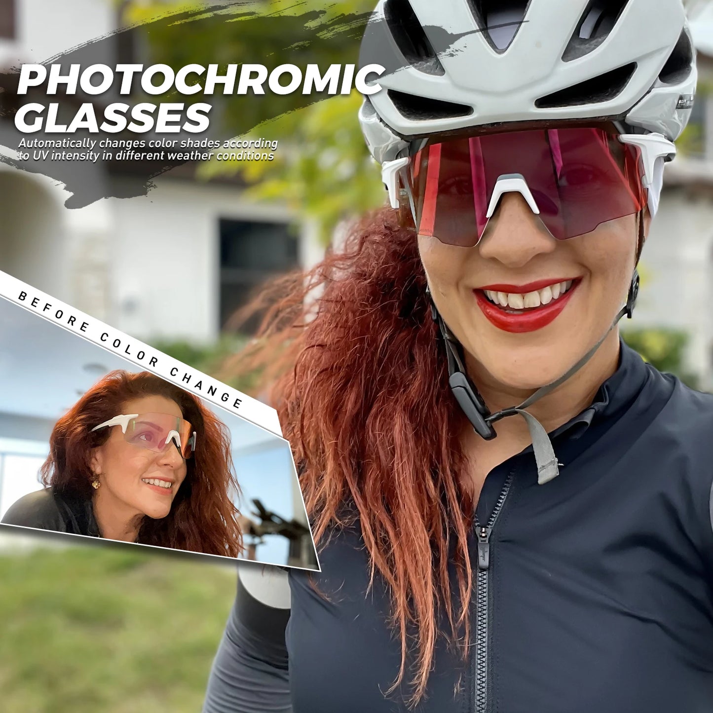 Kapvoe Photochromic Red Sunglasses Cycling Blue Outdoor Sports Bike Glasses Man MTB Fishing Glasses Eyewear Bicycle Goggles
