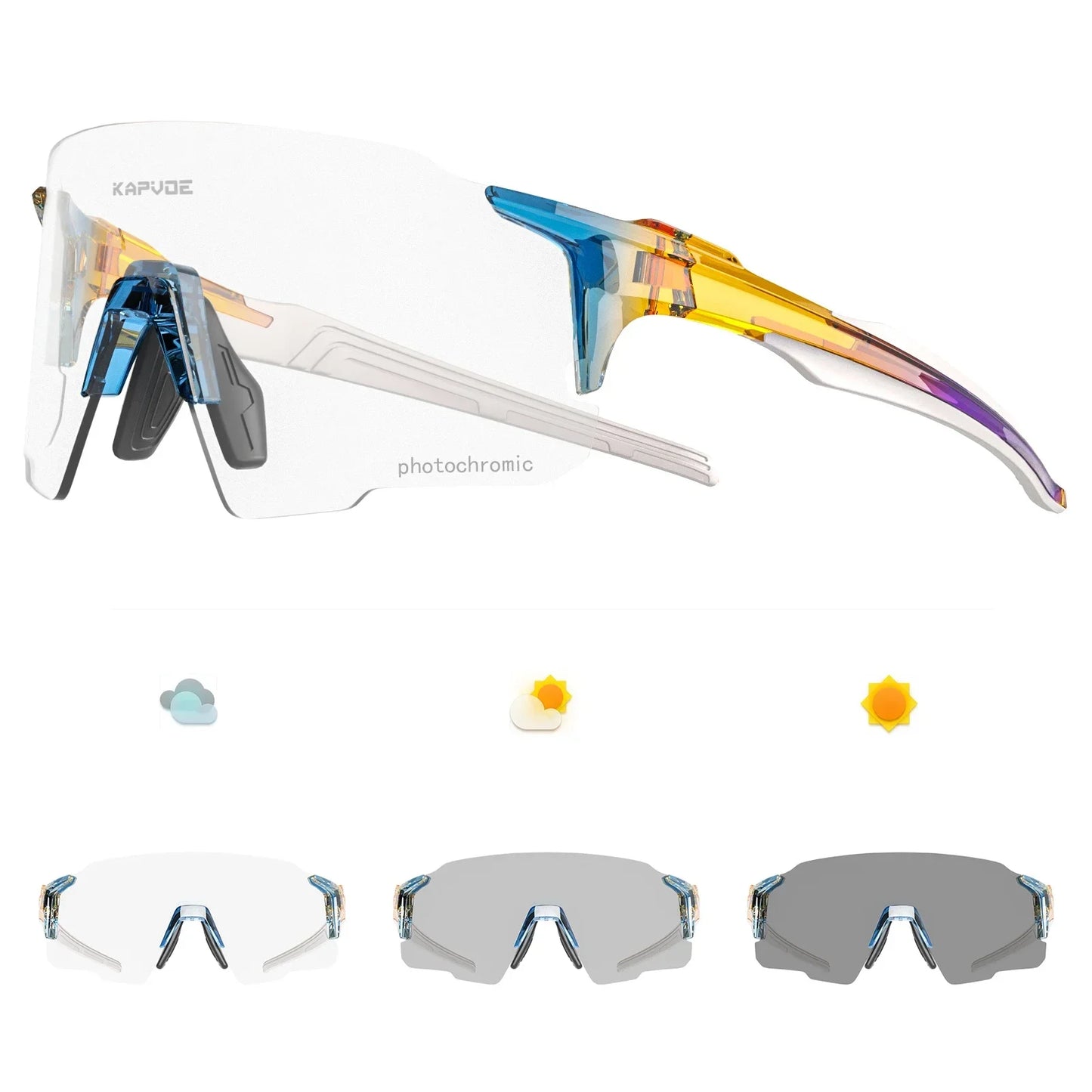 Kapvoe Photochromic Red Sunglasses Cycling Blue Outdoor Sports Bike Glasses Man MTB Fishing Glasses Eyewear Bicycle Goggles