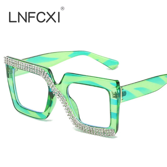 LNFCXI Oversized Square Women's Glasses Frames Transparent New Black Optical Lenses Female Eyeglasses Luxury Big Eyewear