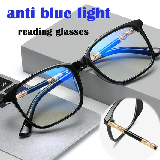 Luxury Clear Anti Blue Light Reading Glasses Women Vintage Optical Anti-fatigue Hyperopia Glasses Big Full Frame +150 250 350