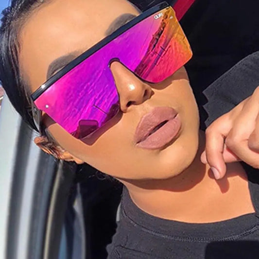 Luxury Designer Purple Sunglasses Large Frame One-Piece Sunglasses Vintage Sunglasses Female Street Photo Driving Sun Glasses