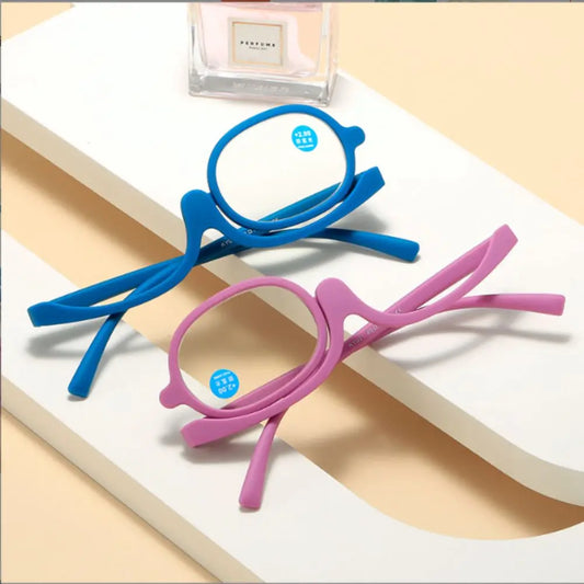 Magnifying Rotating Makeup Reading Glasses Flip Down Lenses Cosmetic Glasses Colourful Frame +1.0-4.0