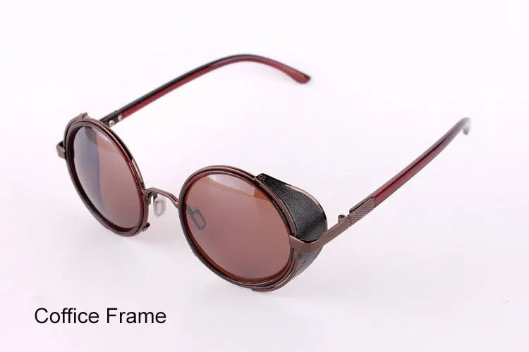 Occhiali da sole da uomo con lenti rotonde nere e montature dorate, occhiali da sole Steampunk Feminino, lenti a specchio, montatura in lega di metallo retrò