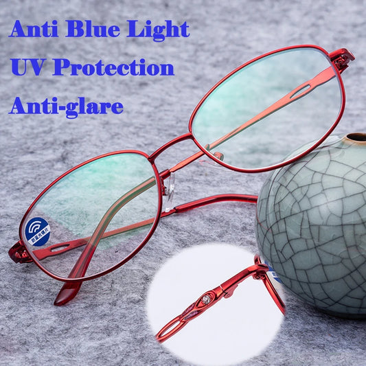 Metal Anti-Blue Light Reading Glasses Women Full Frame Magnifying Glasses Ultralight Computer Optical Diamond Eyeglasses