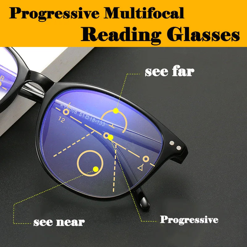 Multifocal Progressive Reading Glasses Men Women Anti Blue Light Anti-fatigue Computer Glasses Full Frame Light Weight Fashion