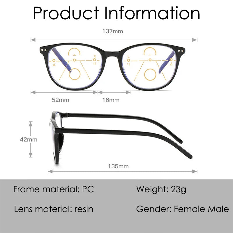 Multifocal Progressive Reading Glasses Men Women Anti Blue Light Anti-fatigue Computer Glasses Full Frame Light Weight Fashion