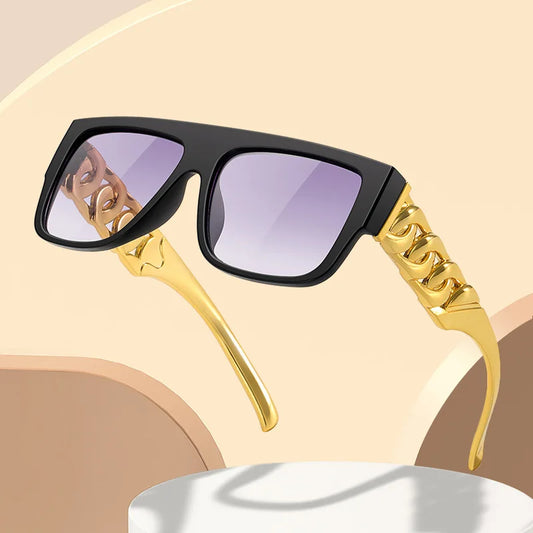 New Trendy Women Sunglasses Hip Hop Flamboyant Men Punk Big Gold Necklace Glasses Casual Vacation Sun Glasses UV400