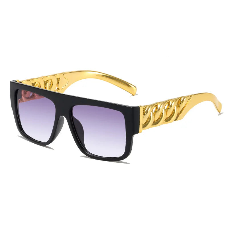 New Trendy Women Sunglasses Hip Hop Flamboyant Men Punk Big Gold Necklace Glasses Casual Vacation Sun Glasses UV400