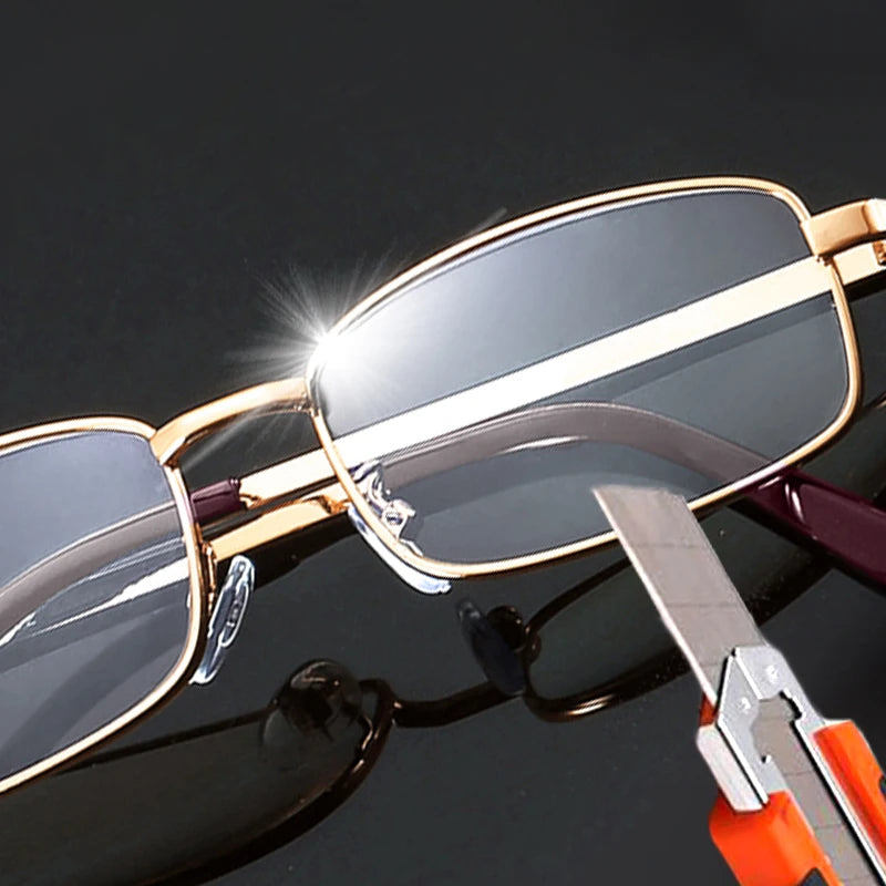 Real Glass Lens Reading Glasses Unisex Anti-Scratch Fireproof Clear Magnifying Glasses Silver Square Full Rim with case Cheap