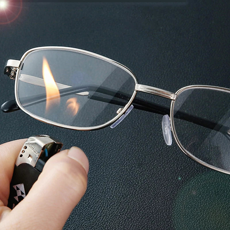 Real Glass Lens Reading Glasses Unisex Anti-Scratch Fireproof Clear Magnifying Glasses Silver Square Full Rim with case Cheap