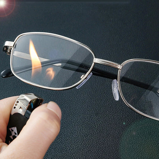 Real Glass Lens Reading Glasses Unisex Anti-Scratch Fireproof Clear Magnifying Glasses Silver Square Full Rim with case Cheap