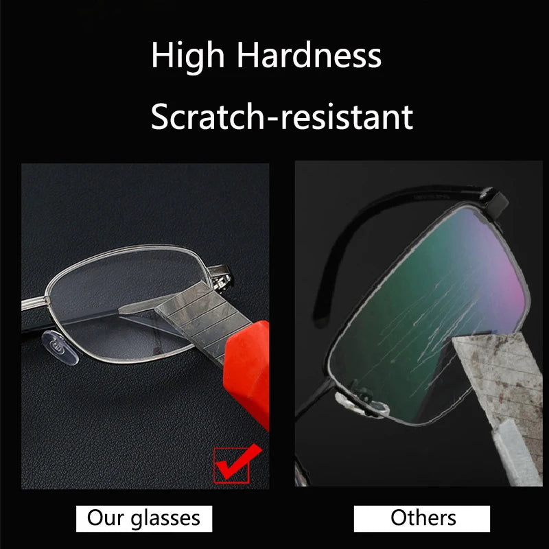 Real Glass Lens Reading Glasses Unisex Anti-Scratch Fireproof Clear Magnifying Glasses Silver Square Full Rim with case Cheap