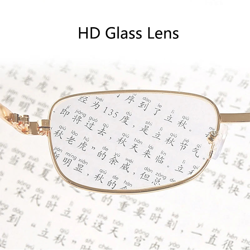 Real Glass Lens Reading Glasses Unisex Anti-Scratch Fireproof Clear Magnifying Glasses Silver Square Full Rim with case Cheap