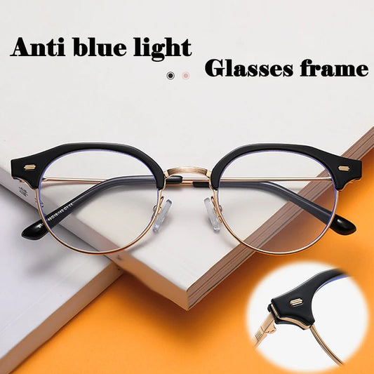 Retro Anti Blue Light Frame Glasses Men Computer Optical UV Protection Glasses Metal Eyebrow Glasses Rim Flat mirror 0