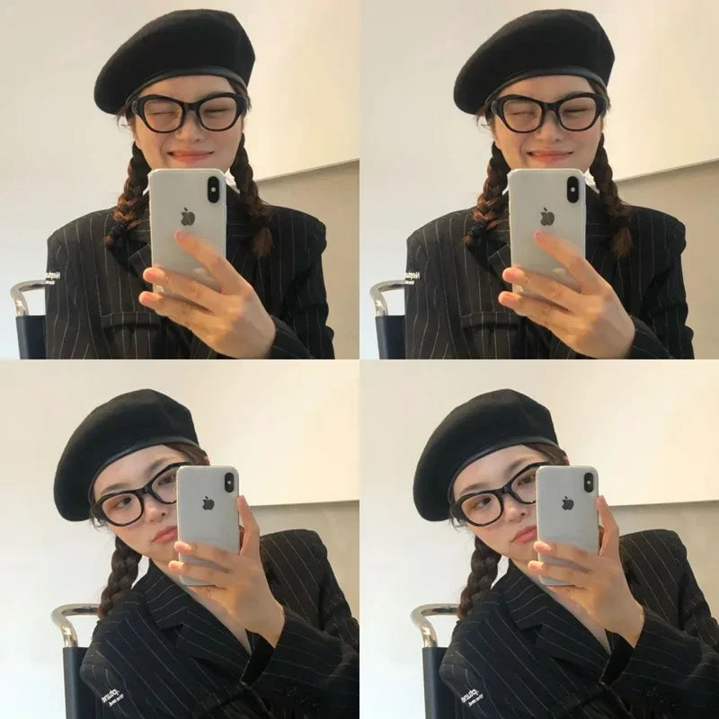 Retro Cat Eye Irregular Black Glasses Frame Women Ins No Makeup Plain Glasses Men Eyewear Cute Decorative Computer Glasses