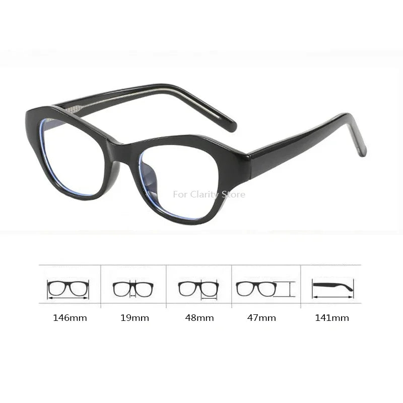 Retro Cat Eye Irregular Black Glasses Frame Women Ins No Makeup Plain Glasses Men Eyewear Cute Decorative Computer Glasses