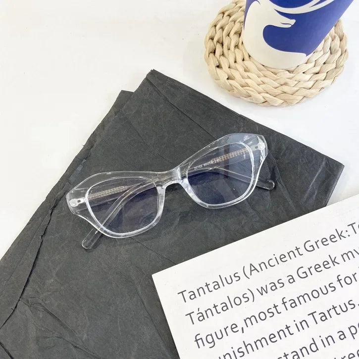 Retro Cat Eye Irregular Black Glasses Frame Women Ins No Makeup Plain Glasses Men Eyewear Cute Decorative Computer Glasses